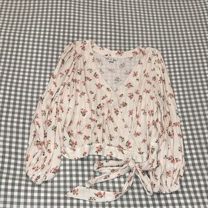 American Eagle Outfitters Floral Wrap Blouse - Cream and Red